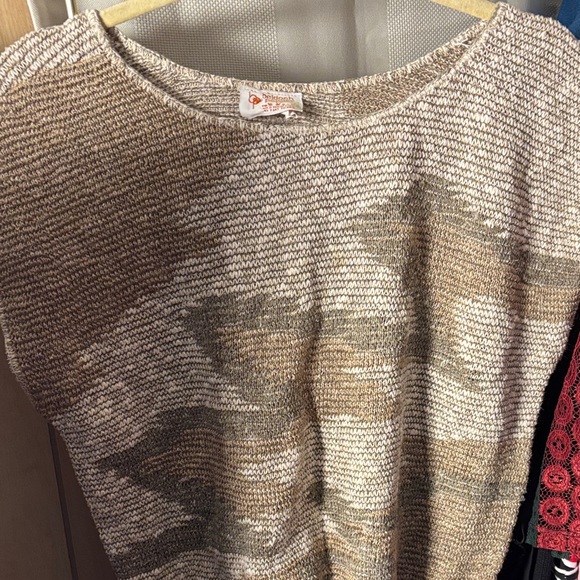 VTG 80s 90s Beldoch Popper sleeveless sweater top Womens Camo Abstract Linen - Picture 2 of 6